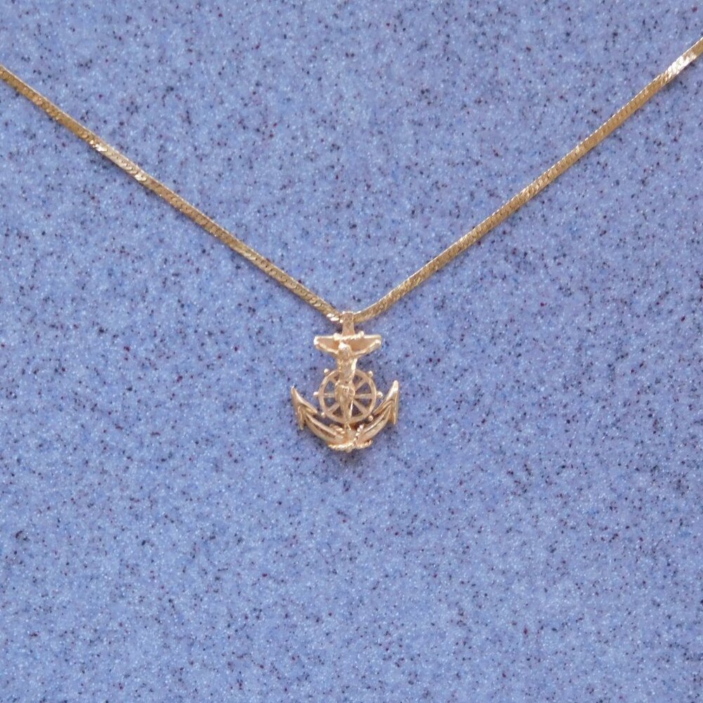 14K gold nautical pendant with 24" 14K gold serpentine chain